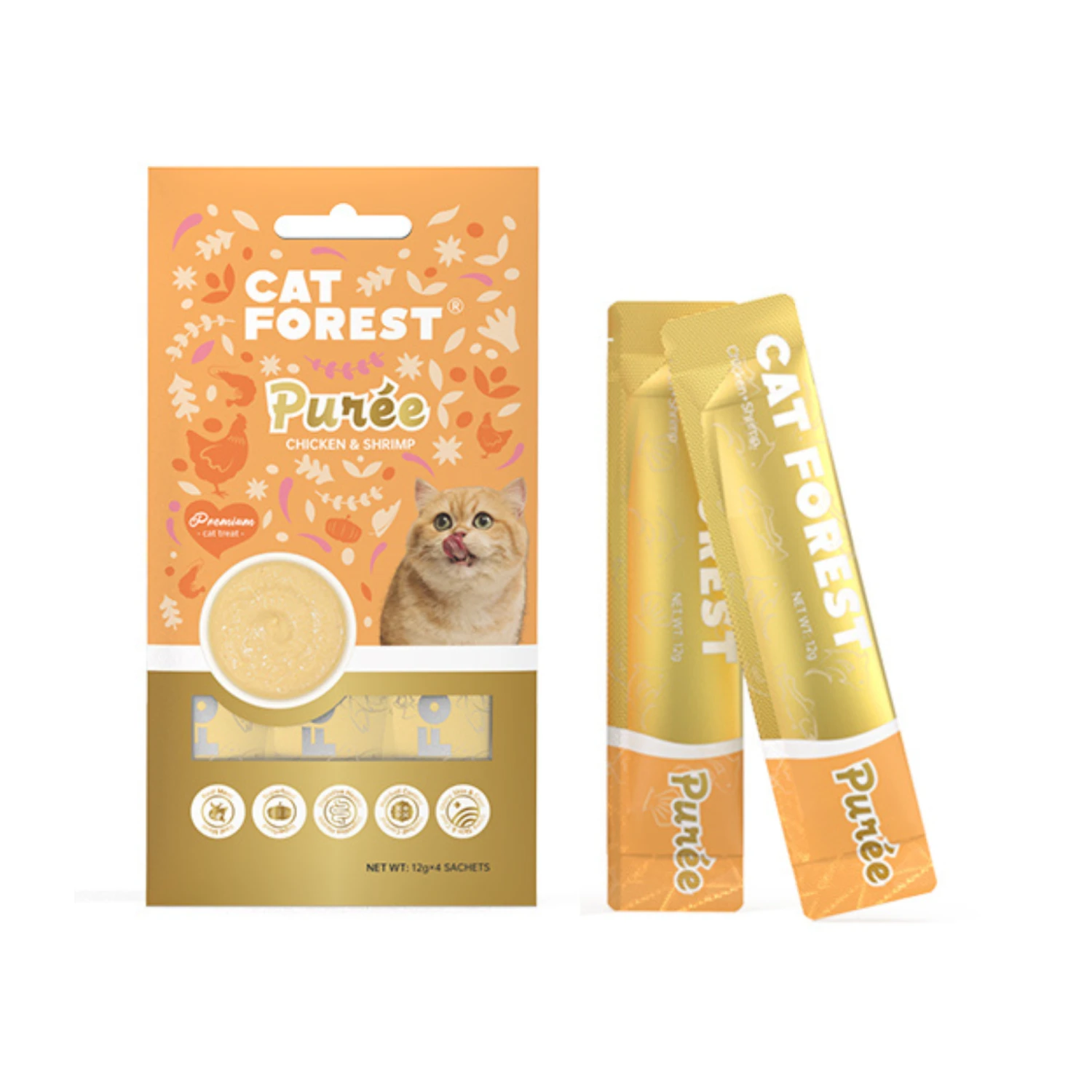 CAT FOREST Puree Chicken With Shrimp Cat Treats 12g X 4 3 CAT FOREST Puree Chicken With Shrimp Cat Treats 12g X 4