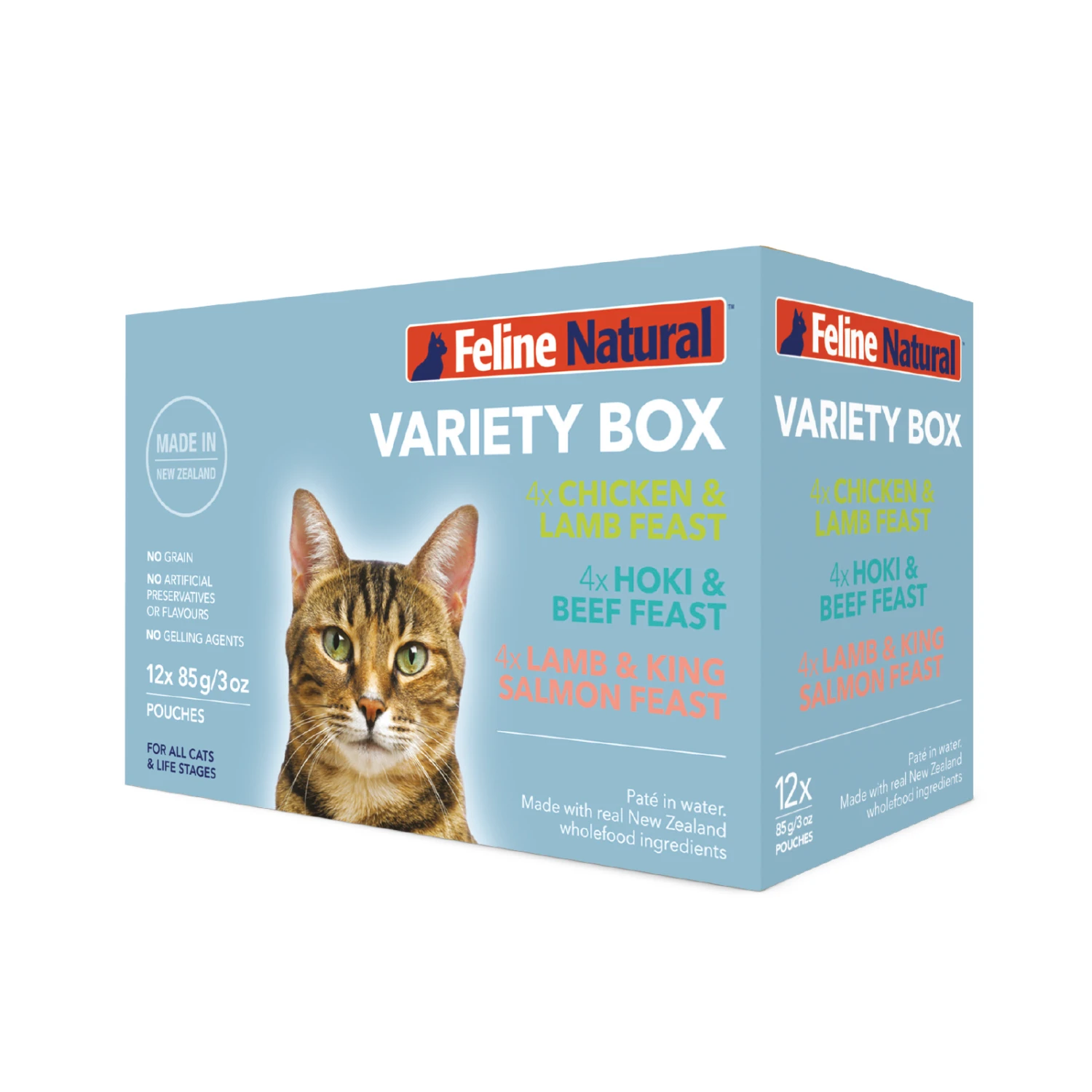 Feline Natural Grain Free Pouches Variety Box 85g X 12 3 Feline Natural Grain Free Pouches Variety Box 85g X 12