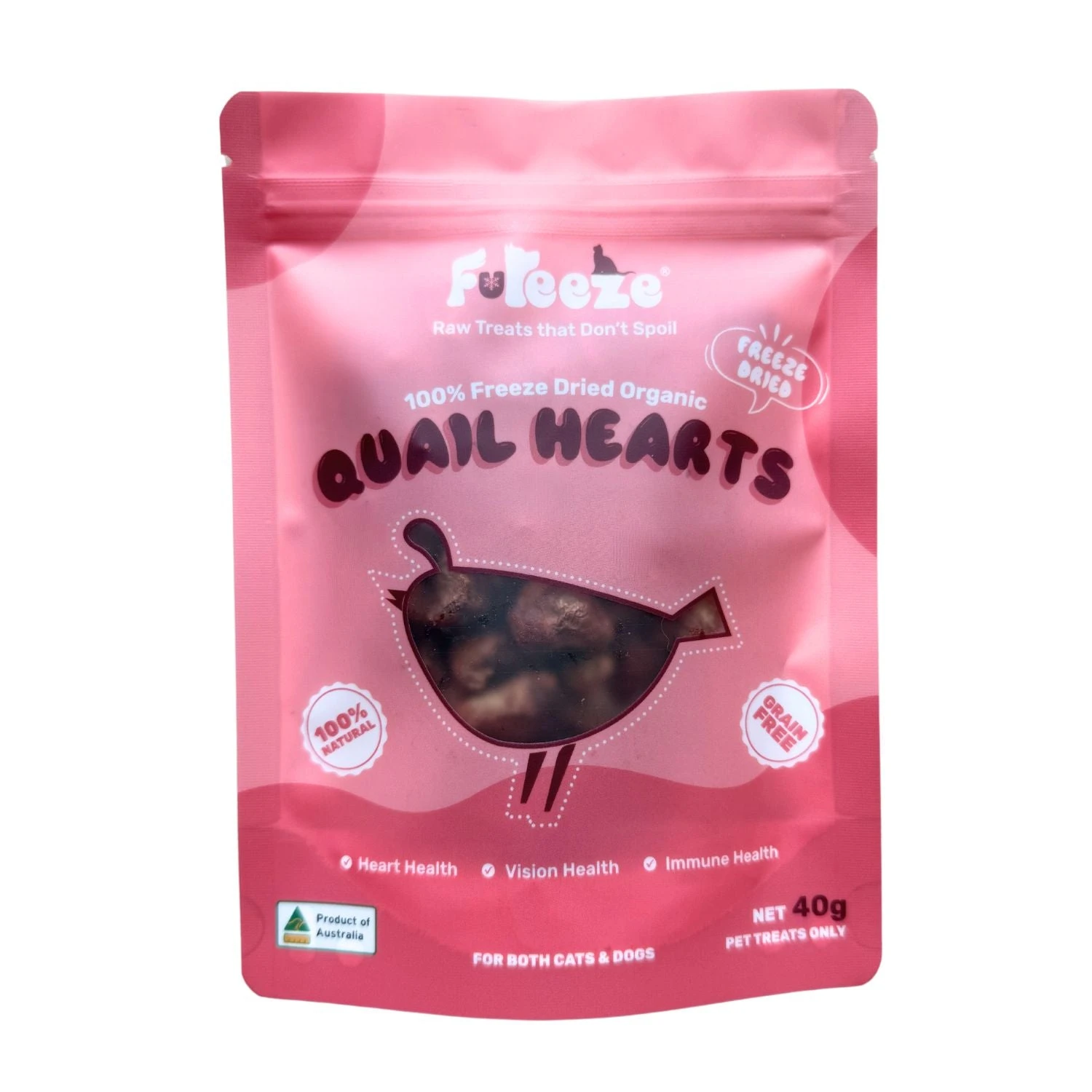 Fureeze Freeze Dried Quail Hearts Tasmanian Made Treats For Cats & Dogs 40g 3 Fureeze Freeze Dried Quail Hearts Tasmanian Made Treats For Cats & Dogs 40g