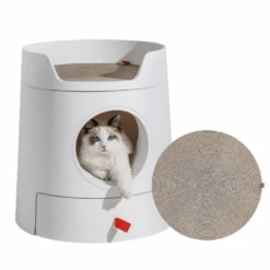 Michu Mayitwill Caste 2-in-1 Cat Litter Box And Scratcher White