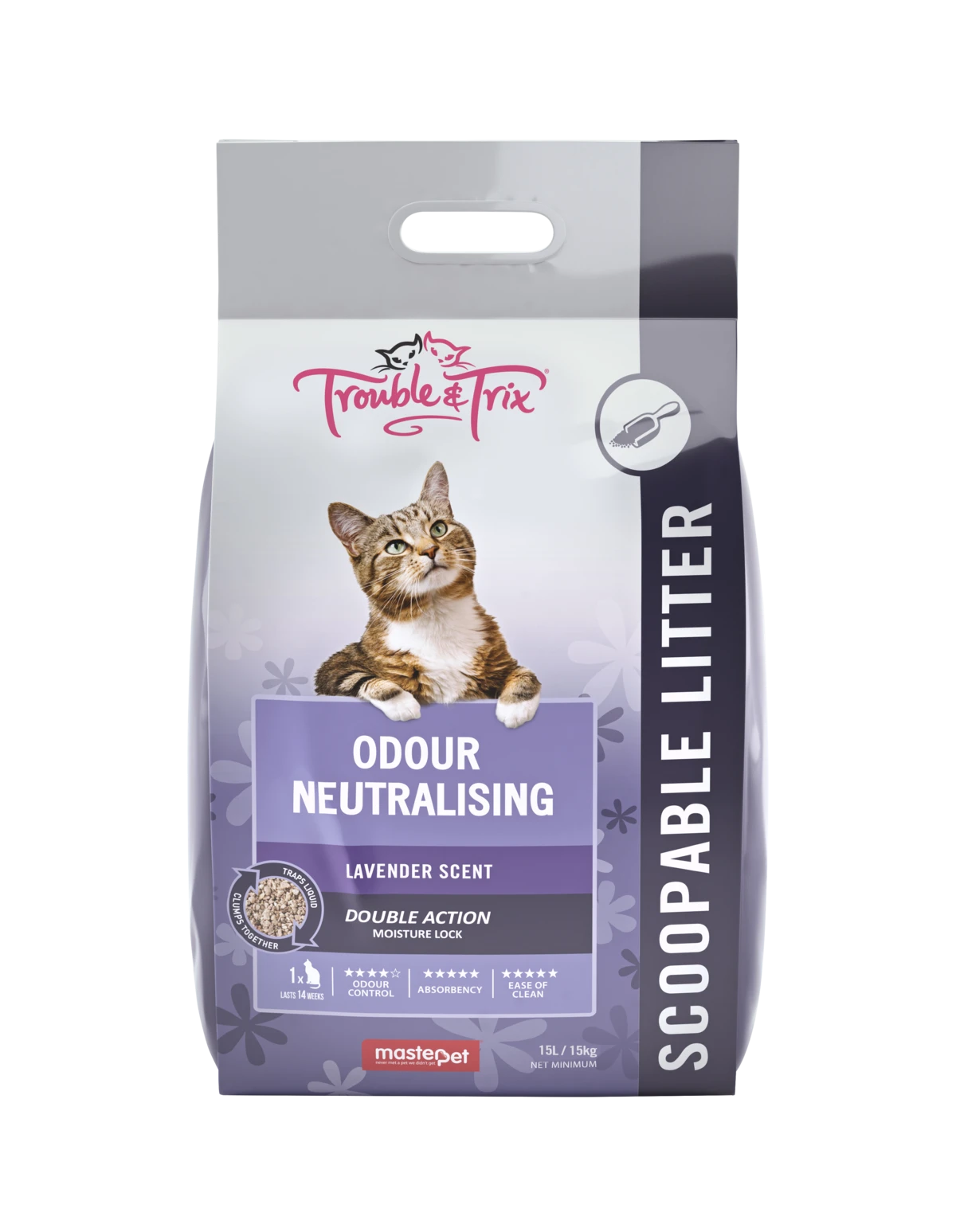 Trouble And Trix Odour Neutralising Lavender Clumping Cat Litter 15L 3 Trouble And Trix Odour Neutralising Lavender Clumping Cat Litter 15L