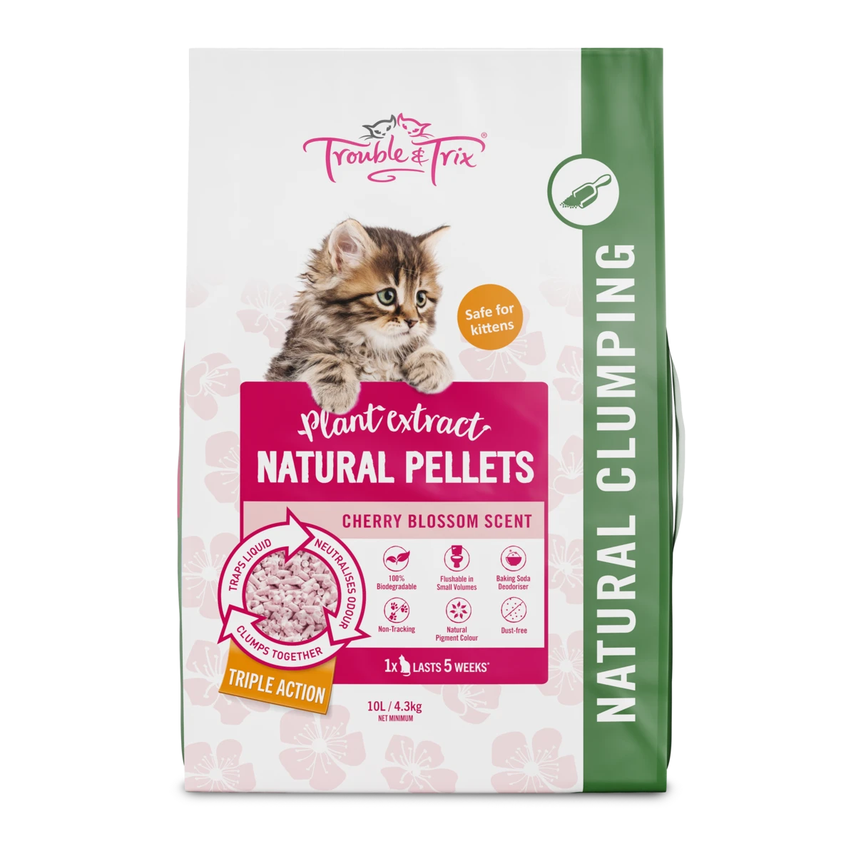 Trouble And Trix Plant Cherry Blossom Extract Natural Cat Litter 10L 3 Trouble And Trix Plant Cherry Blossom Extract Natural Cat Litter 10L