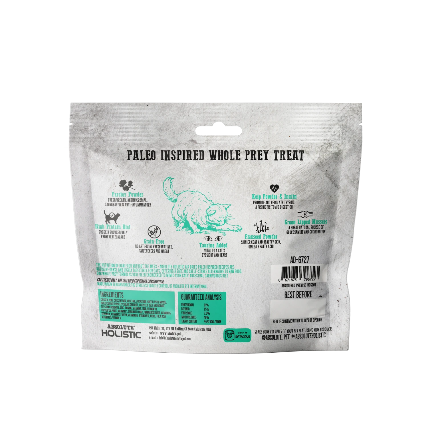 Absolute Holistic Air Dried Cat Treats Grand Prairie Chicken & Hoki 50g 4 Absolute Holistic Air Dried Cat Treats Grand Prairie Chicken & Hoki 50g - Image 2