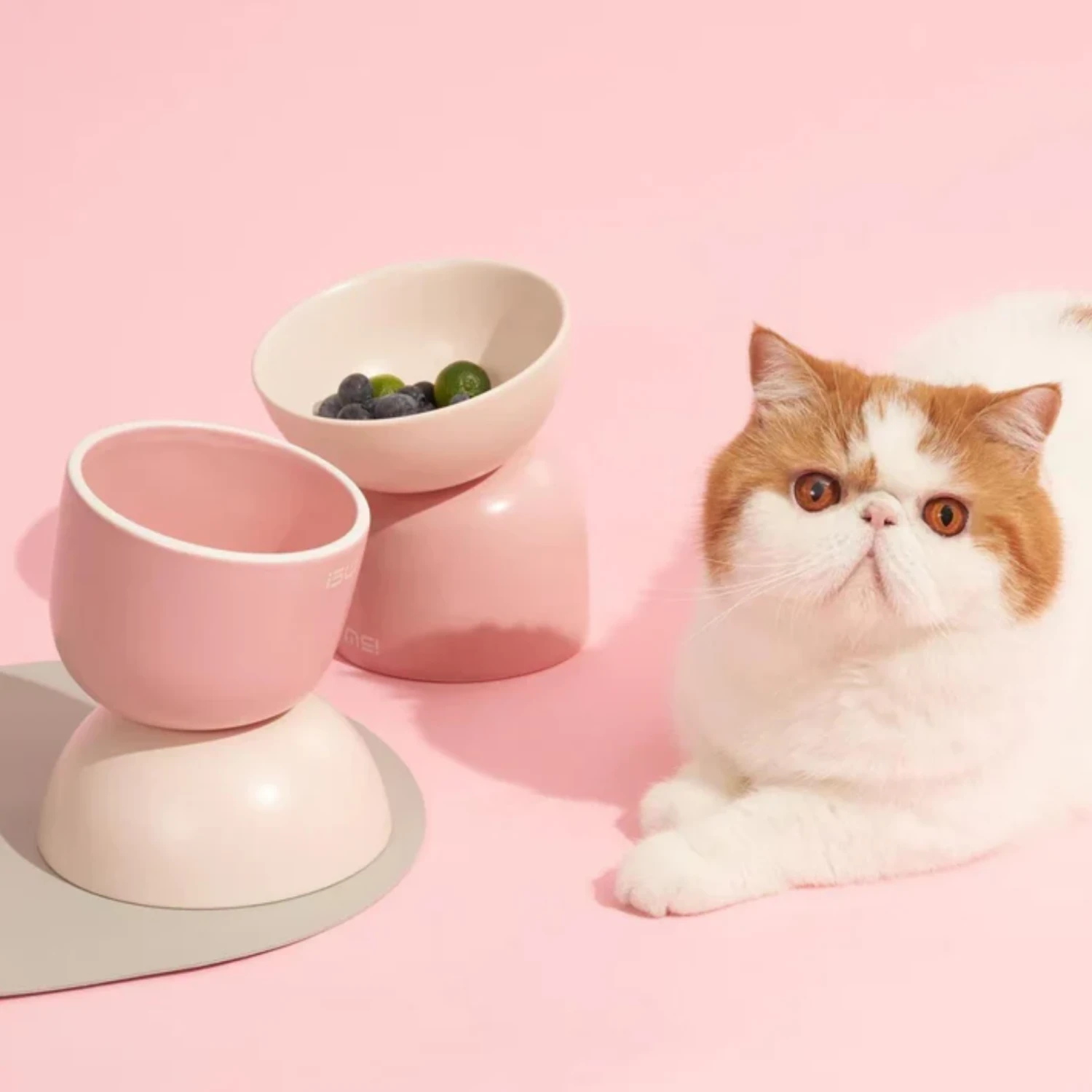 Makesure Sugar Bean Ceramic Double Pet Bowl Pink 4 Makesure Sugar Bean Ceramic Double Pet Bowl Pink - Image 2