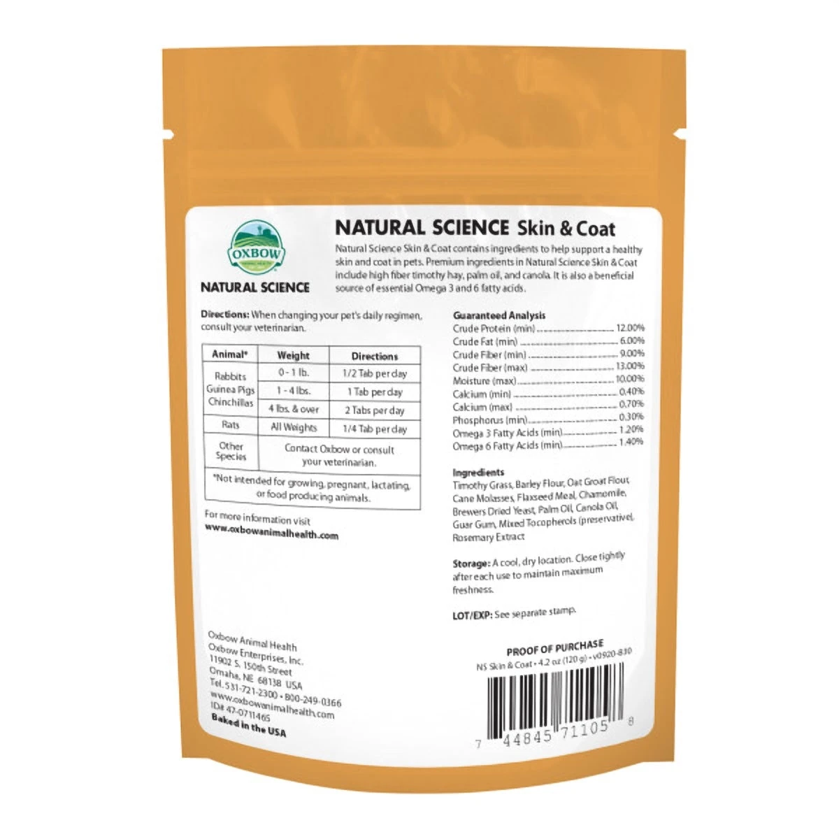 Oxbow Natural Science Skin And Coat 120g 4 Oxbow Natural Science Skin And Coat 120g - Image 2