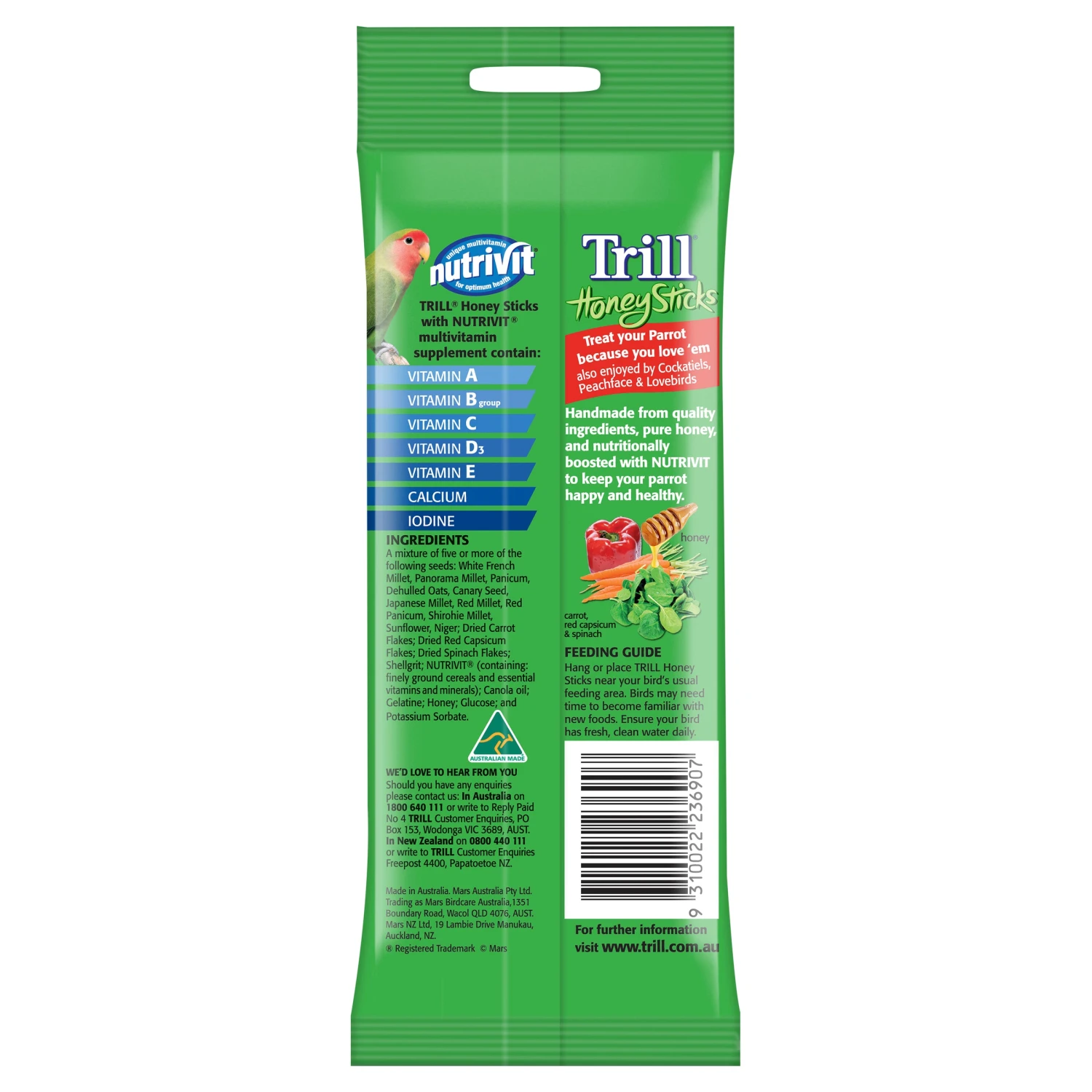 Trill Honey Sticks For Parrots 105g 4 Trill Honey Sticks For Parrots 105g - Image 2