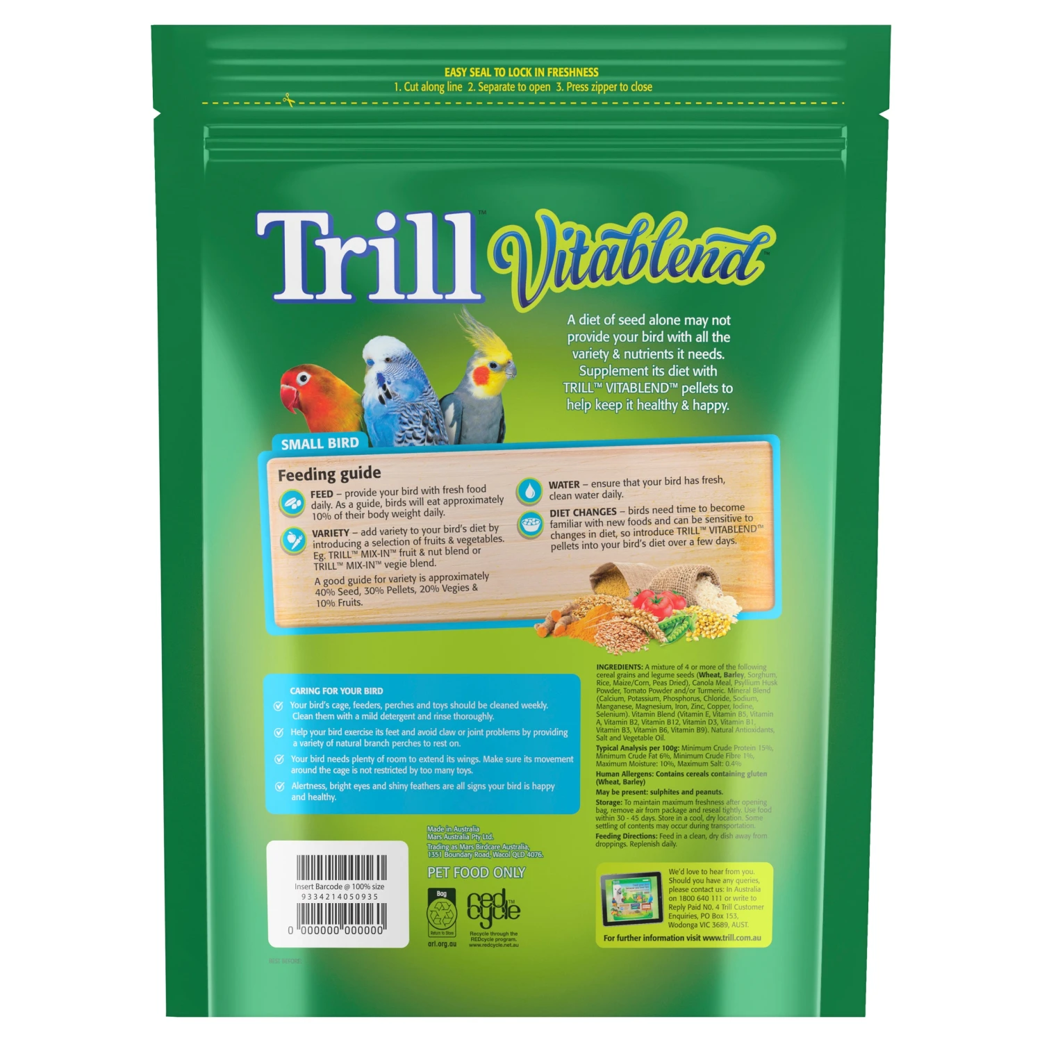 Trill Vitablend Pellets For Small Birds 1.3kg 4 Trill Vitablend Pellets For Small Birds 1.3kg - Image 2
