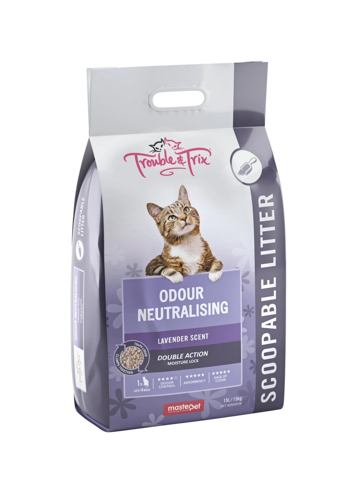Trouble And Trix Odour Neutralising Lavender Clumping Cat Litter 15L 4 Trouble And Trix Odour Neutralising Lavender Clumping Cat Litter 15L - Image 2