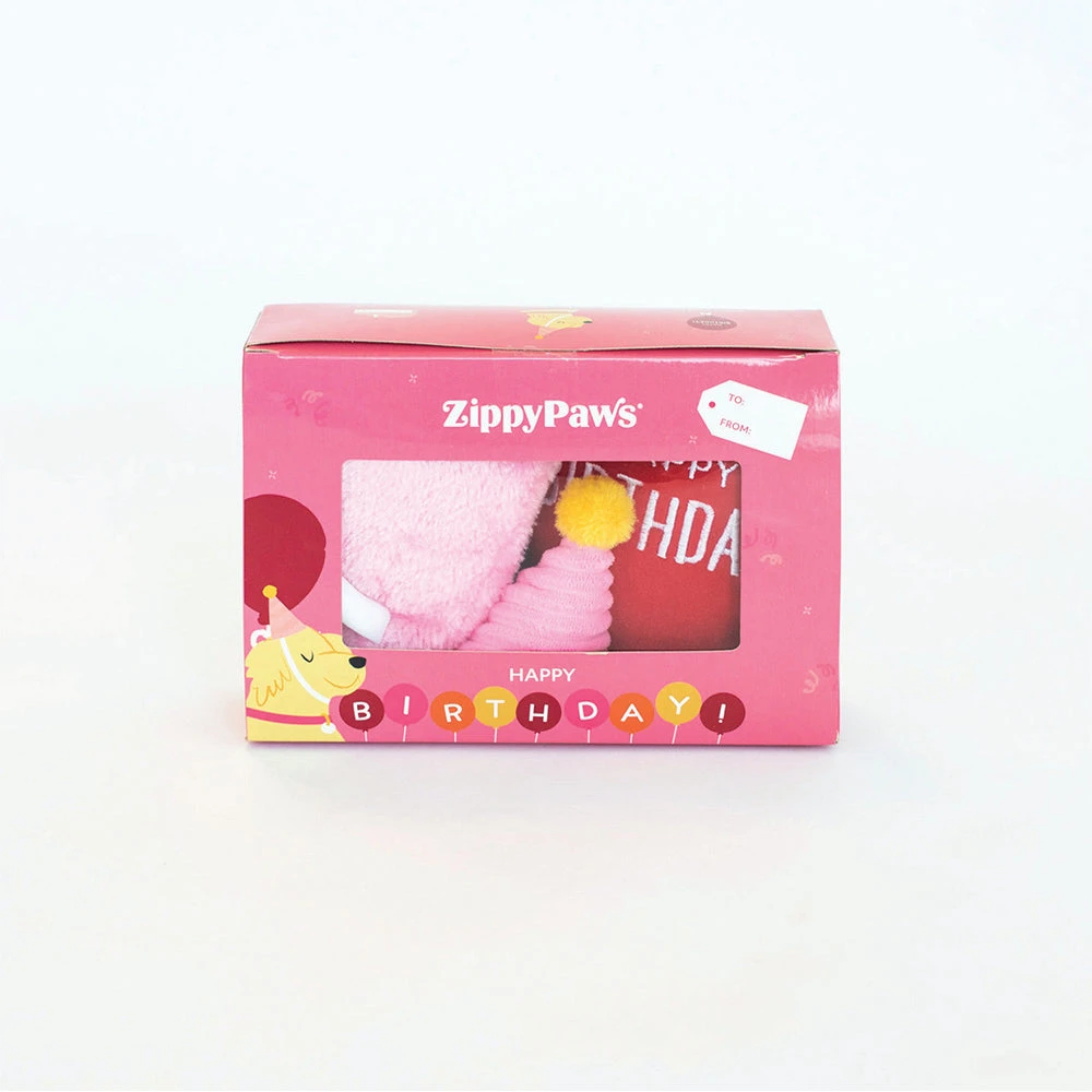 Zippypaws Birthday Box Pink Dog Toy 4 Zippypaws Birthday Box Pink Dog Toy - Image 2