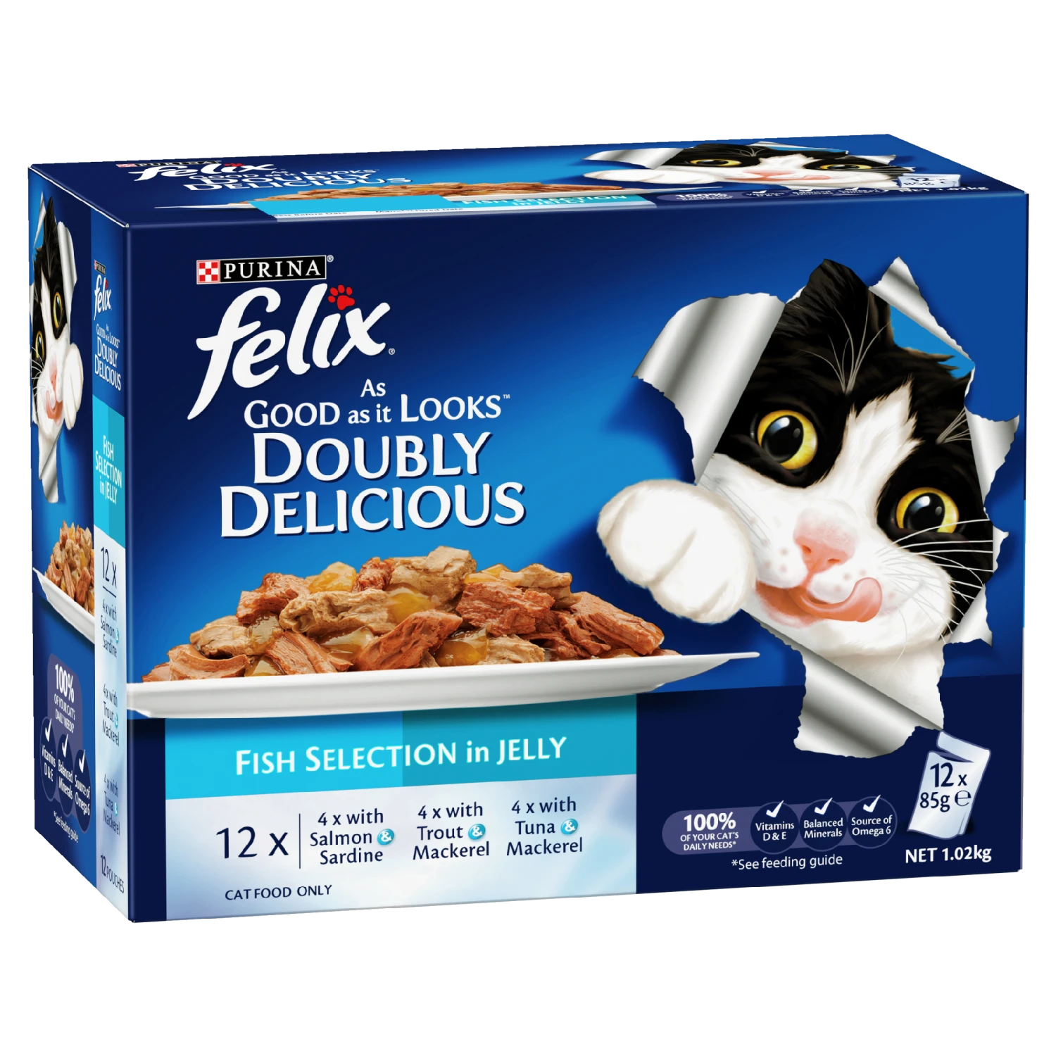 Felix Double Delicious Fish Selection In Jelly Adult Wet Cat Food 85g X 12 3 Felix Double Delicious Fish Selection In Jelly Adult Wet Cat Food 85g X 12