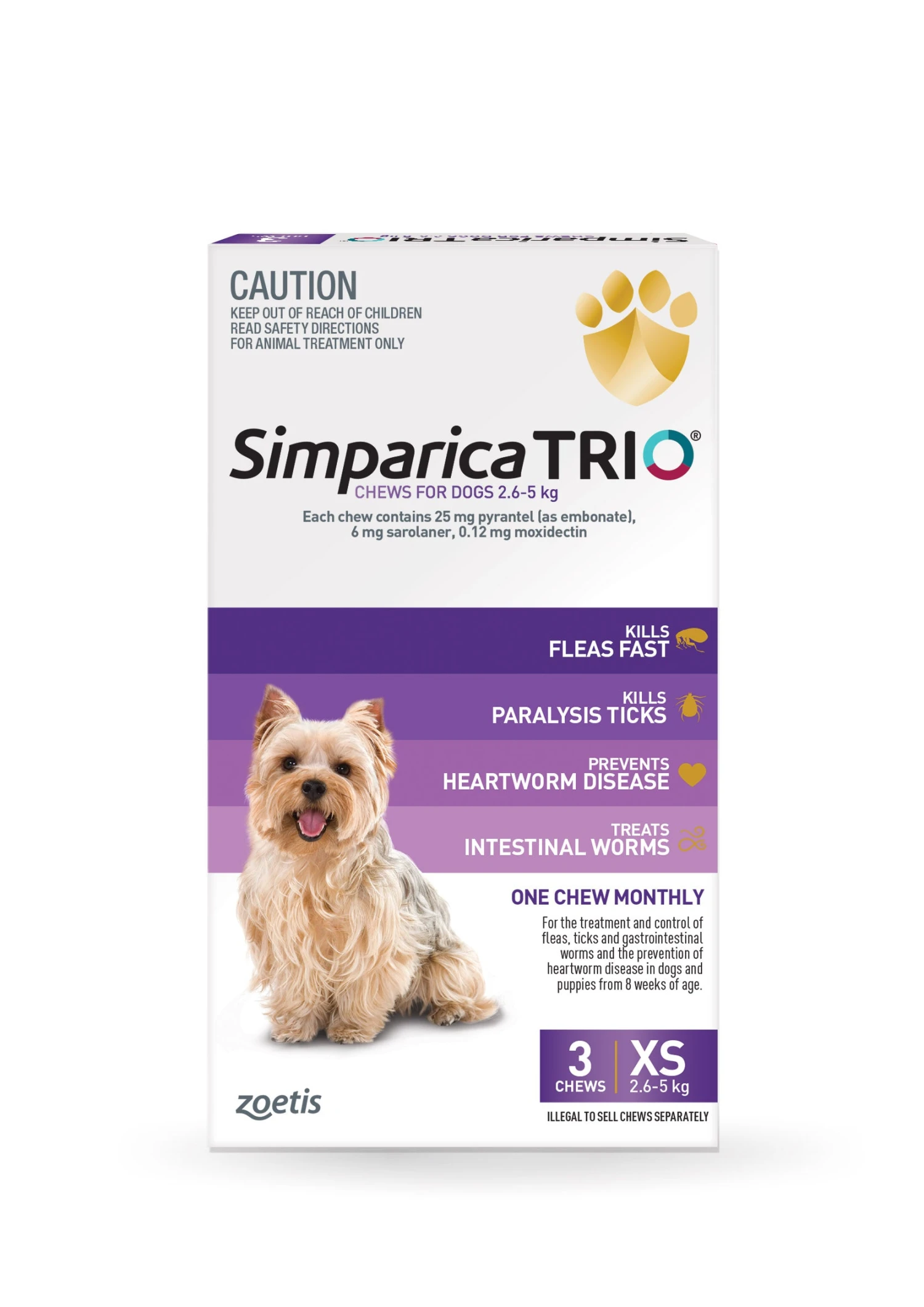 Simparica Trio Very Small Dog Chews 2.6-5kg 3 Pack 3 Simparica Trio Very Small Dog Chews 2.6-5kg 3 Pack