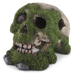 Kazoo Skull With Moss & Air Aquarium Ornament Small