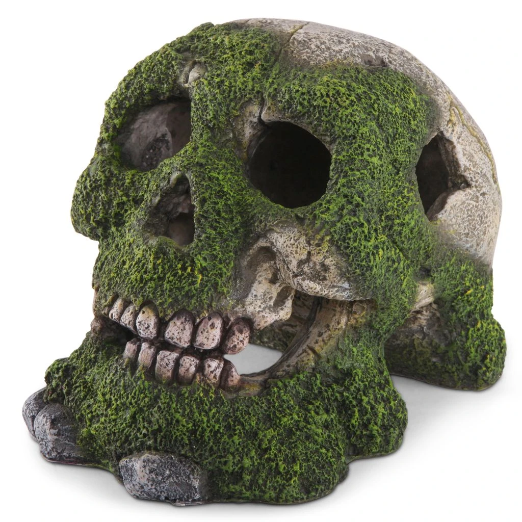 Kazoo Skull With Moss & Air Aquarium Ornament Small 3 Kazoo Skull With Moss & Air Aquarium Ornament Small